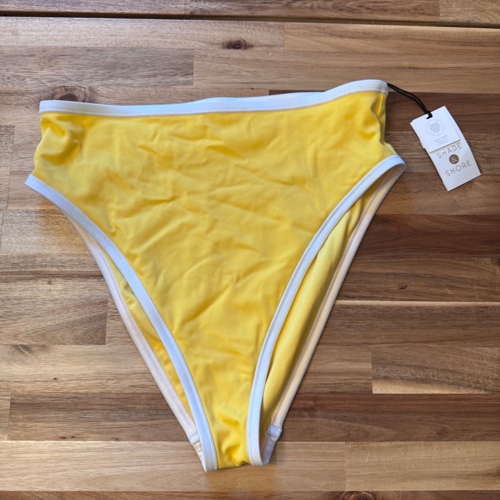 Shade & Shore Yellow High Waist High Leg Cheeky Bikini Bottom Medium NWT‎